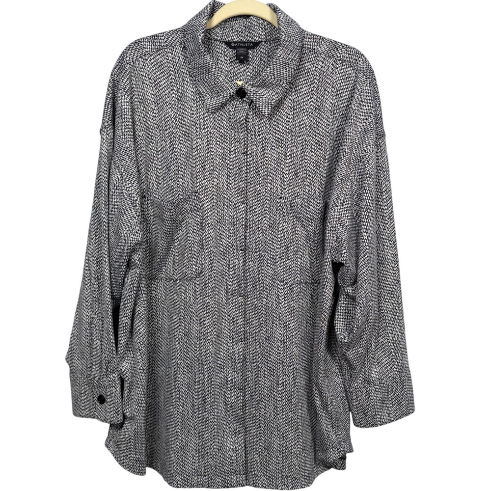 Athleta 2X Textured Shirt Jacket Button Braiden‎ Black White Geometric Stretch